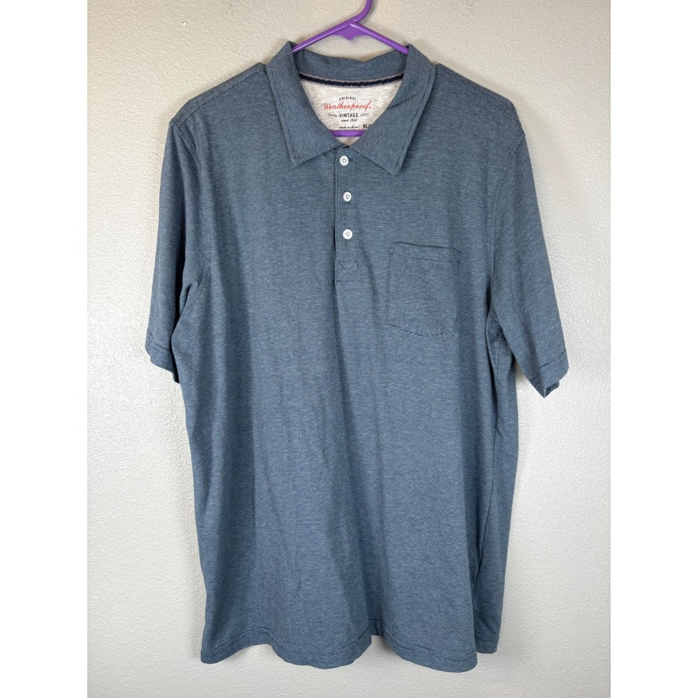 Weatherproof Vintage Mens XL Blue Micro Stripe Short Sleeve Pocket Polo Shirt